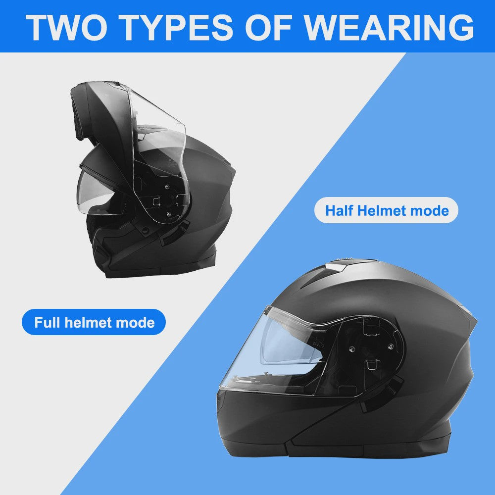 Modulaire Motorhelm Mat Zwart - Dubbele Lens, DOT Gecertificeerd, Unisex