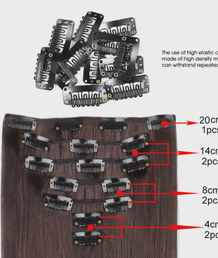 24 Inch Synthetische Haarverlenging met Clips - 7 Delig Set - Lang Steil Haarstuk voor Dames