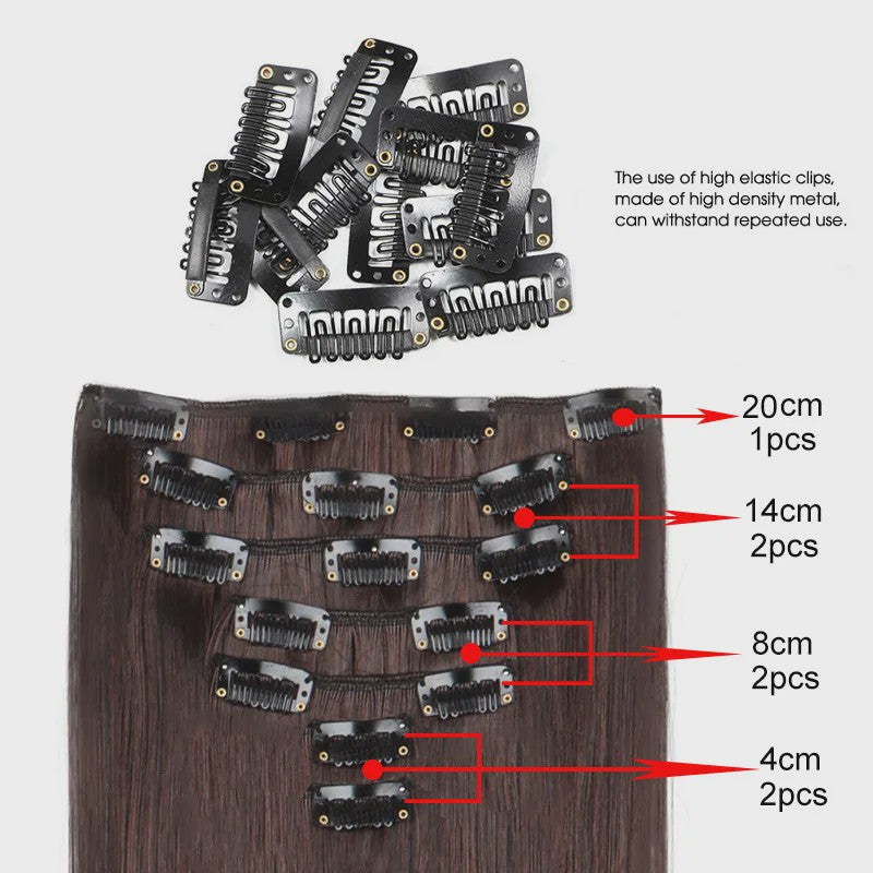 24 Inch Synthetische Haarverlenging met Clips - 7 Delig Set - Lang Steil Haarstuk voor Dames