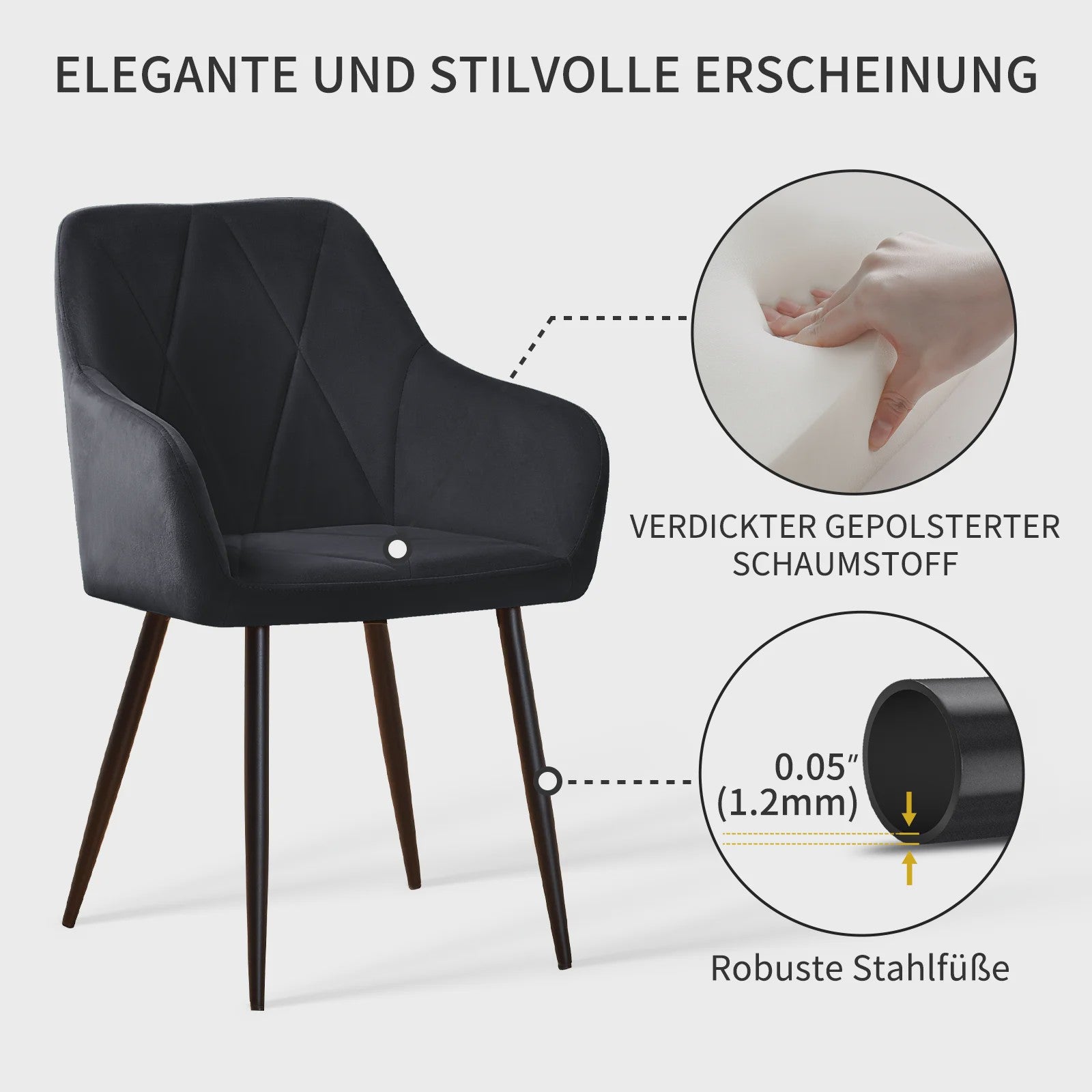 Stijlvolle Fauteuil met Armleuningen - Fluweel of Kunstleer, Zwarte Metalen Poten - Modern Design