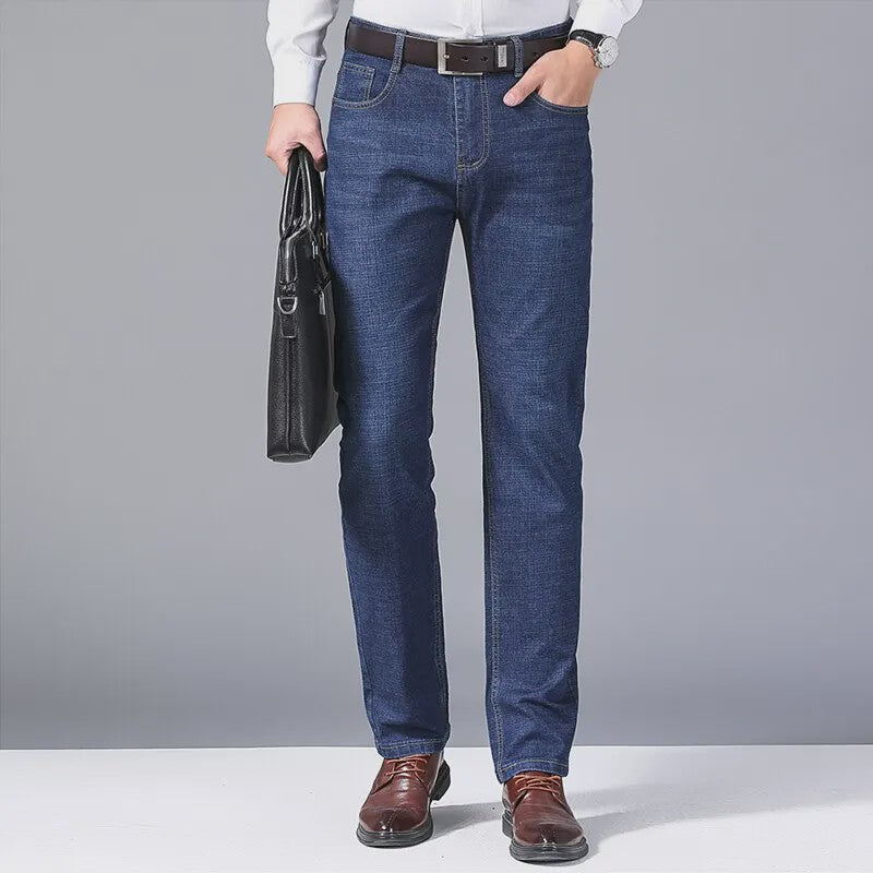 Heren Jeans | Zachte Denim Broek | Klassieke Pasvorm | Zwart & Blauw