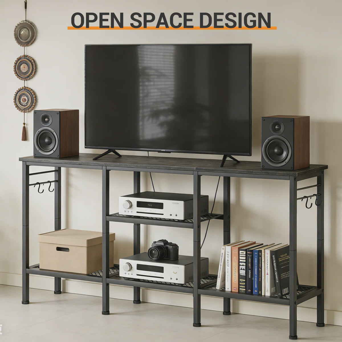 TV Meubel met Open Opbergvakken en Soundbar Plank - Geschikt voor TV's tot 55 Inch