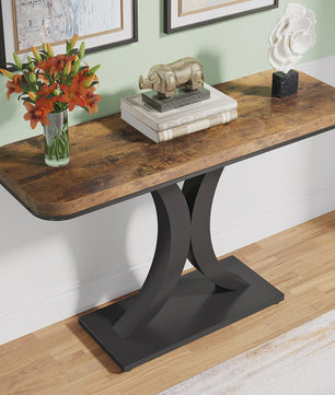 Tribesigns Industriële Console Tafel - 100cm Smalle Entree Tafel met Geometrische Basis en Rustiek Hout Design
