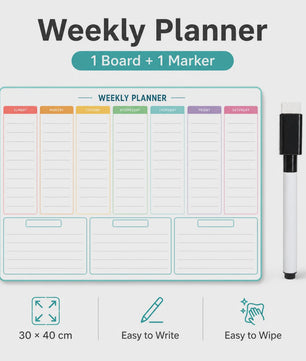 Weekplanner 30x40 cm Kleurgecodeerd met Marker - Ideaal voor Koelkast & Kantoor