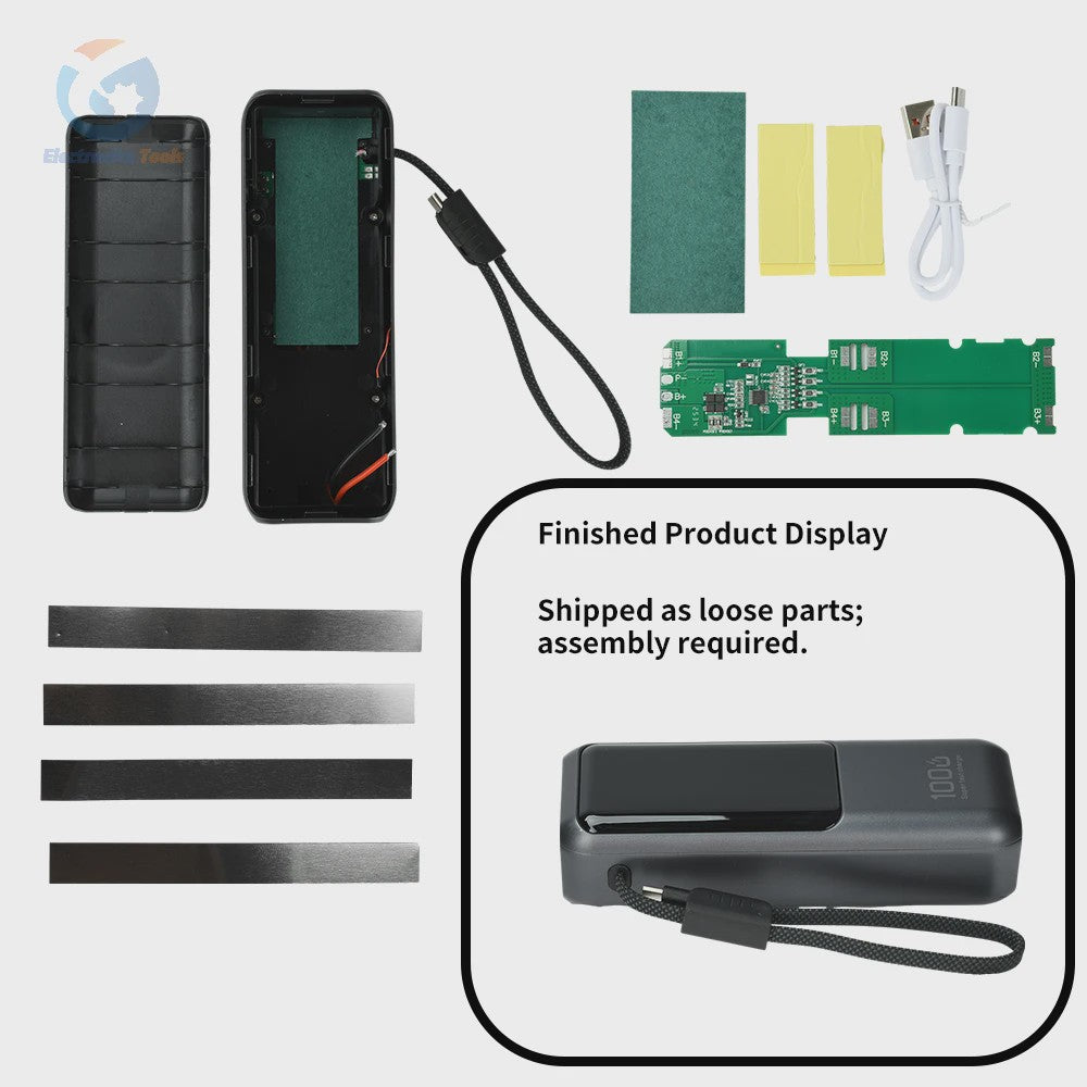 DIY Powerbank Kit: 100W PD Fast Charging Behuizing voor 4x 21700 Batterijen