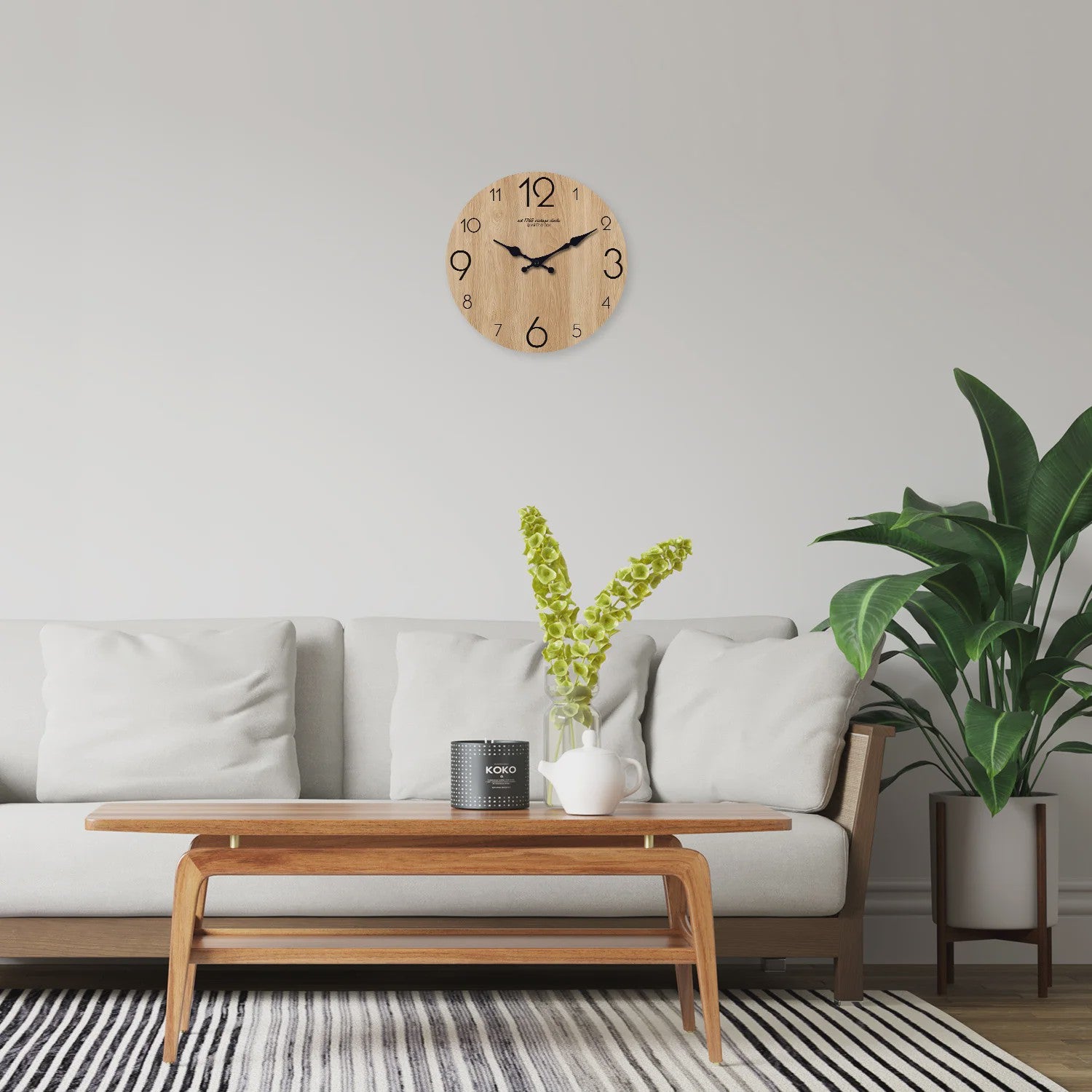 Moderne Houten Wandklok met Houtnerf Textuur - Stille Werking & Batterijgevoed - 10-16 Inch