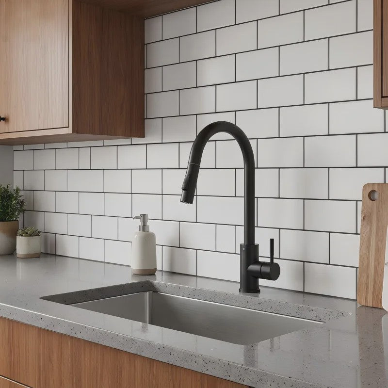 Matzwarte Keukenkraan Uittrekbaar met 2 Sprayfuncties - Mengkraan Warm & Koud Water