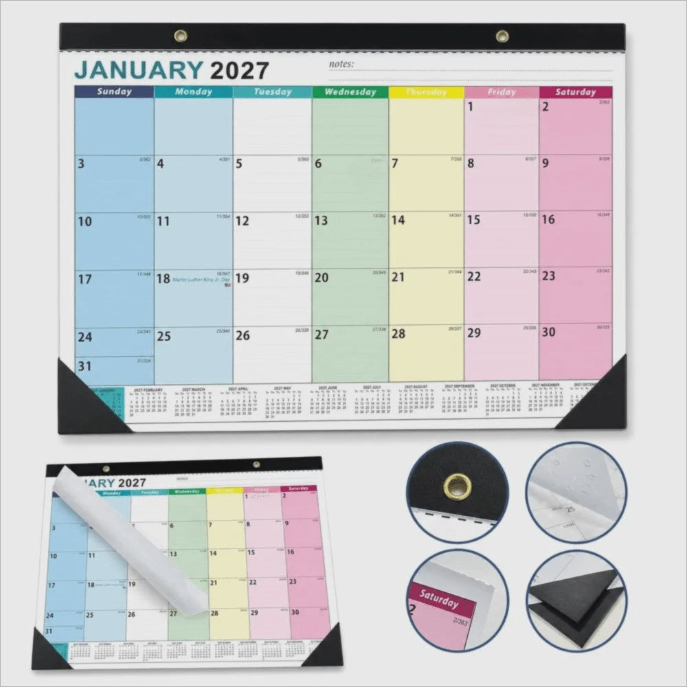 Grote Wandkalender 2027 met Dagplanning, Waterdichte Cover en Transparante Maandplanner