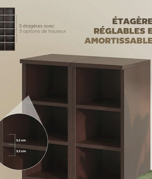 Set van 2 Smalle Kolomkasten voor CD/DVD Opslag - 12 Vakken, Bruin