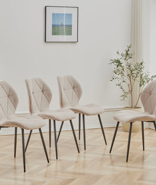 Set van 2, 4 of 6 Eetkamerstoelen - Gestoffeerd, Gewatteerd Linnenlook Stof, Metalen Poten
