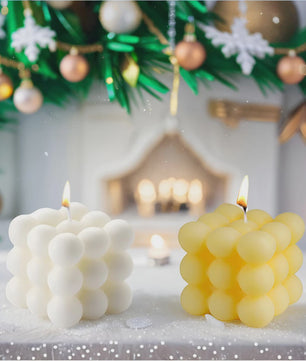 Sfeervolle Vanille Geur Bubble Kaars - Decoratieve Soja Wax Kubus Kaars voor Huis & Kantoor