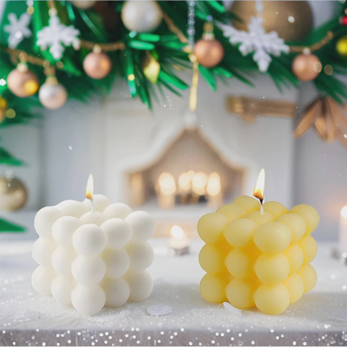 Sfeervolle Vanille Geur Bubble Kaars - Decoratieve Soja Wax Kubus Kaars voor Huis & Kantoor