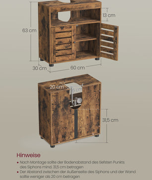 Badkamerkast Onderbouw Wastafel - Rustiek Hout Design met 2 Deuren en Verstelbare Plank