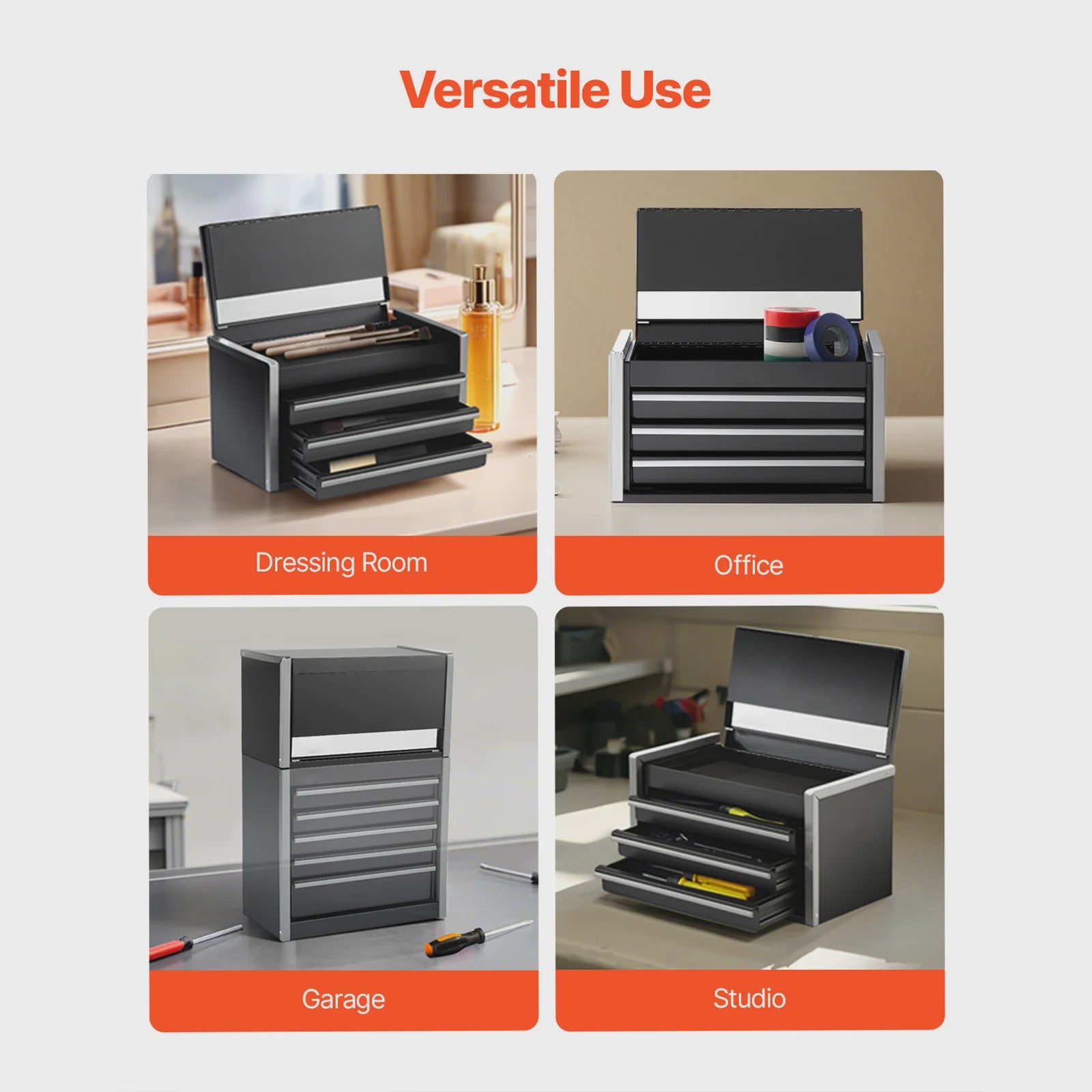 Draagbare Metalen Gereedschapskist met 3 Lades - Robuuste Opbergoplossing voor Garage en Werkplaats
