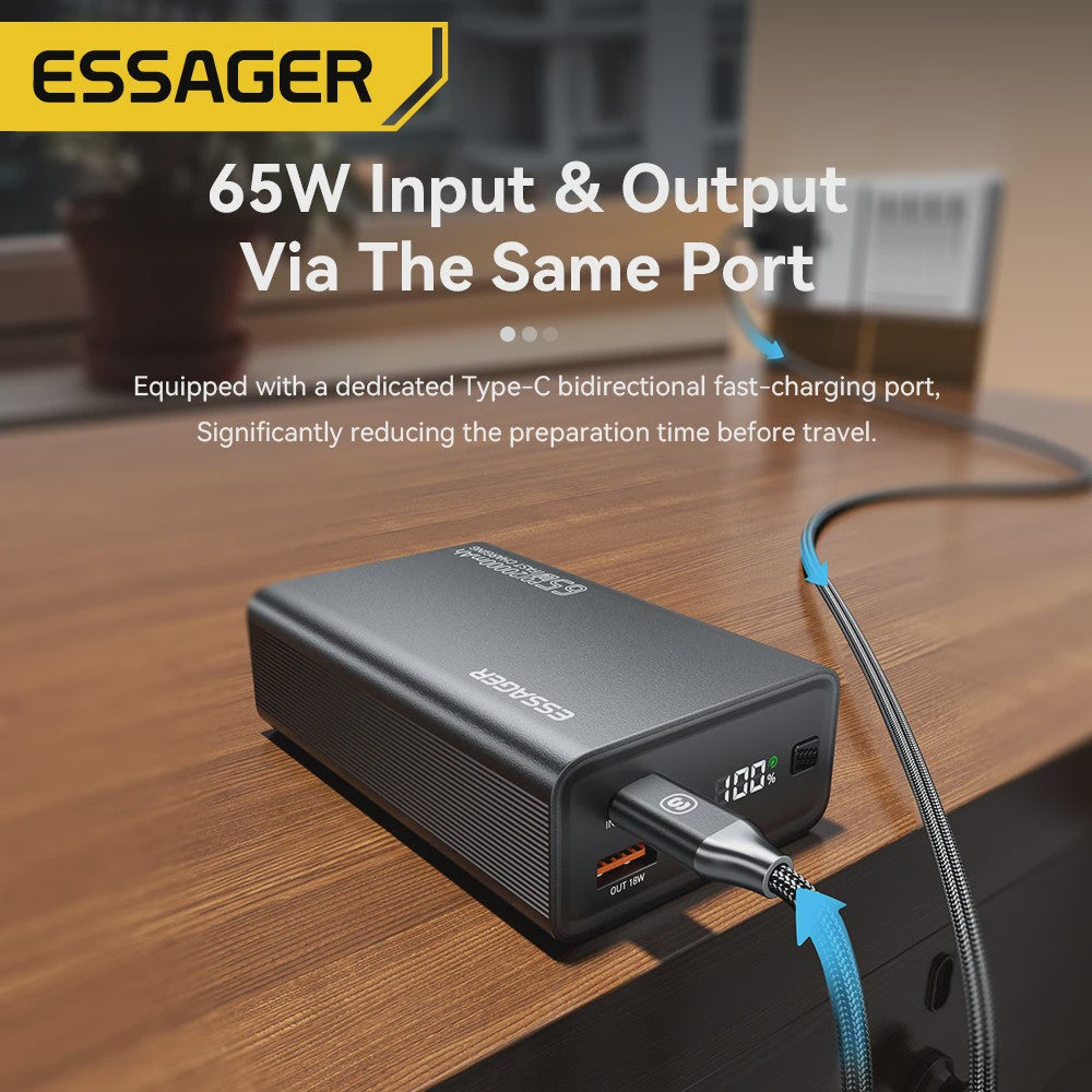 Essager Powerbank 20000mAh PD 65W Fast Charge - Draagbare Externe Batterij voor Telefoons & Laptops