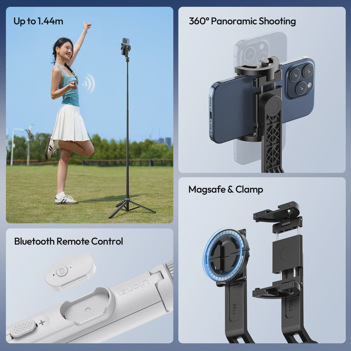 Ulanzi TT88 1.44M Selfie Stick & Statief met MagSafe Klem - Overhead & 360° Fotografie