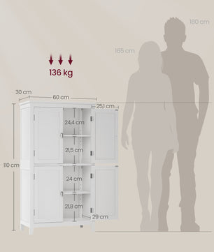 VASAGLE Hoge Kast met 4 Deuren - Stijlvolle Opbergoplossing voor Badkamer of Keuken (30x60x110 cm)