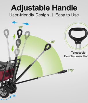 Opvouwbare Transportkar 100L met Verstelbare Handgreep en Zijvak - All-Terrain
