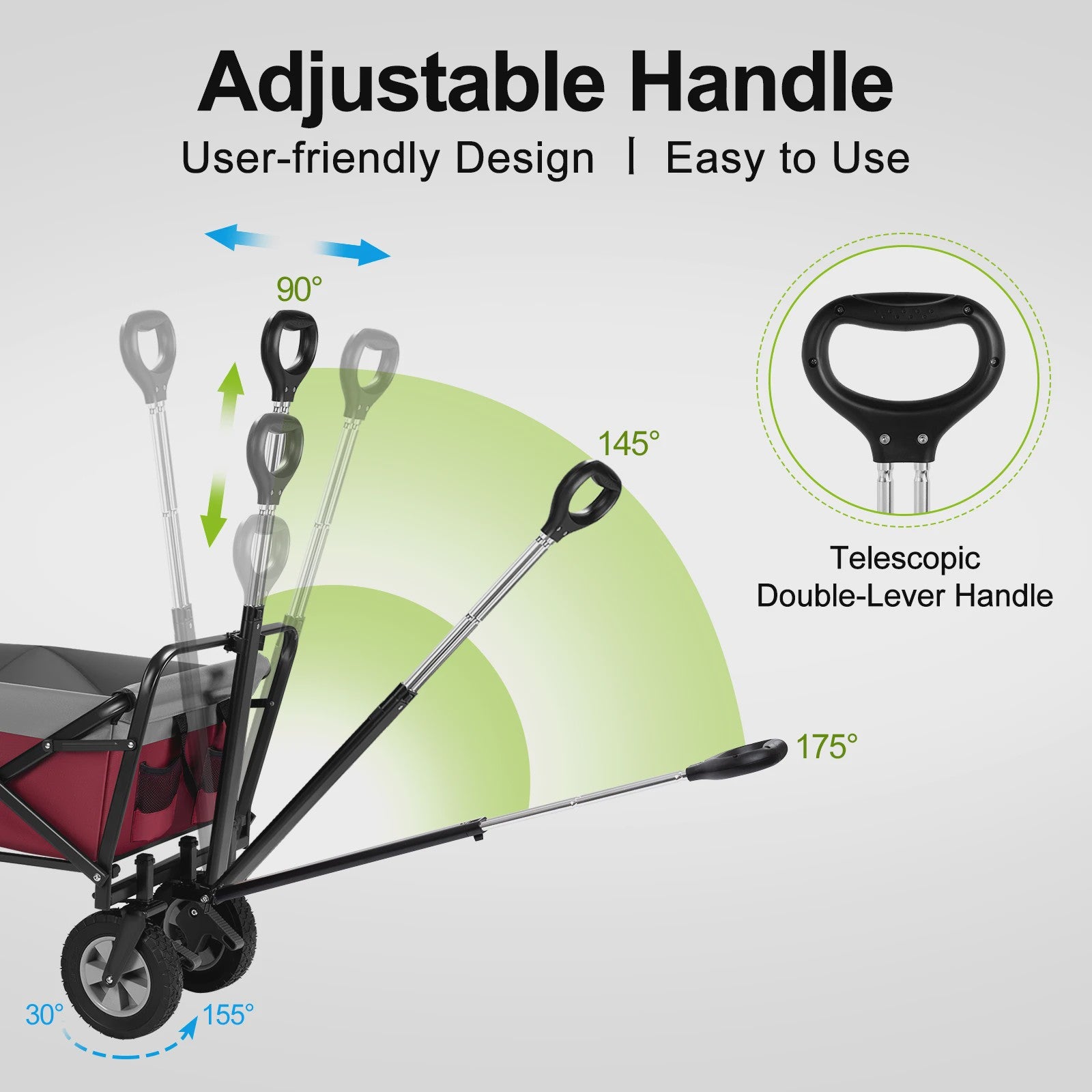 Opvouwbare Transportkar 100L met Verstelbare Handgreep en Zijvak - All-Terrain