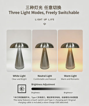 Retro Mushroom Tafellamp - LED, Touch Control, 3 Kleuren, Oplaadbaar
