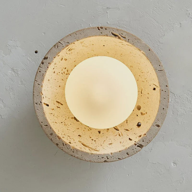 Wabi Sabi Stijl Plafondlamp - Natuursteen Look met Houten Accent