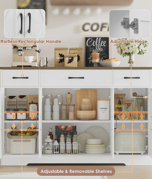 Stijlvol Dressoir 140cm met 4 Barn Doors en 3 Lades - Opbergkast voor Woonkamer of Keuken