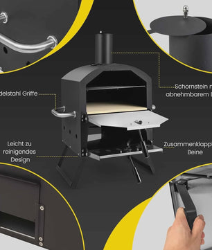 Outdoor Pizzaoven met 2 Lagen, Grillrooster, Pizzasteen & Schep