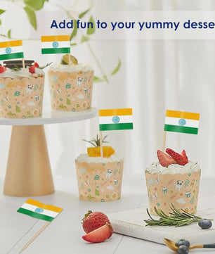 100x Mini India Vlaggetjes op Houten Prikkers - Ideaal voor Cupcakes, Cocktails & Feestdecoratie