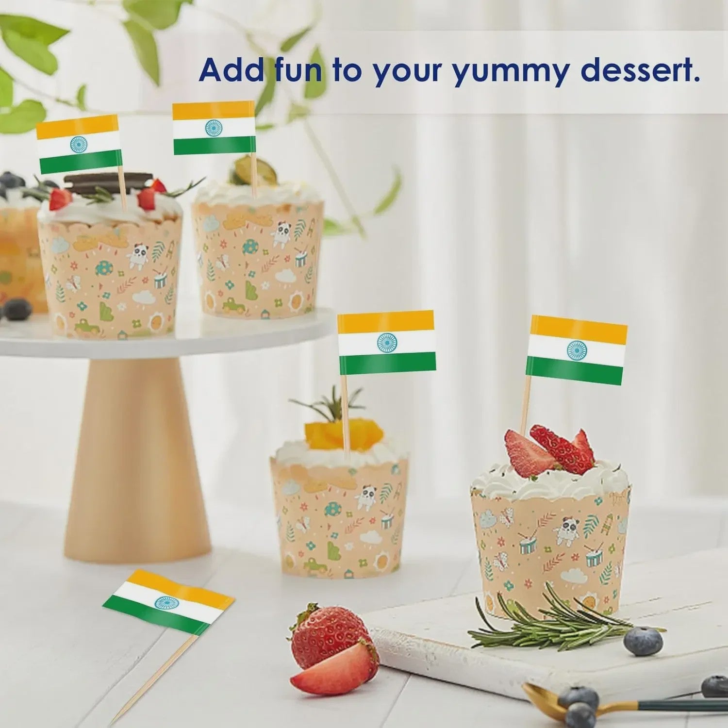 100x Mini India Vlaggetjes op Houten Prikkers - Ideaal voor Cupcakes, Cocktails & Feestdecoratie