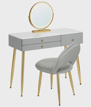 Kaptafel met Verlichting en Spiegel, Inclusief Velvet Stoel en Lades