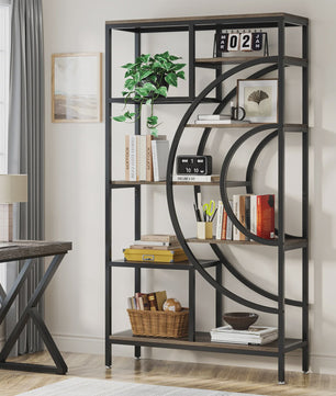 Stijlvolle 8-laags Geometrische Boekenkast met Metaal Frame - Open en Staand Ontwerp (71 inch)