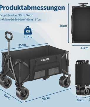 Robuuste Outdoor Campingwagen met 8" Wielen en Verstelbare Handgreep - Opvouwbaar All-Terrain Trolley