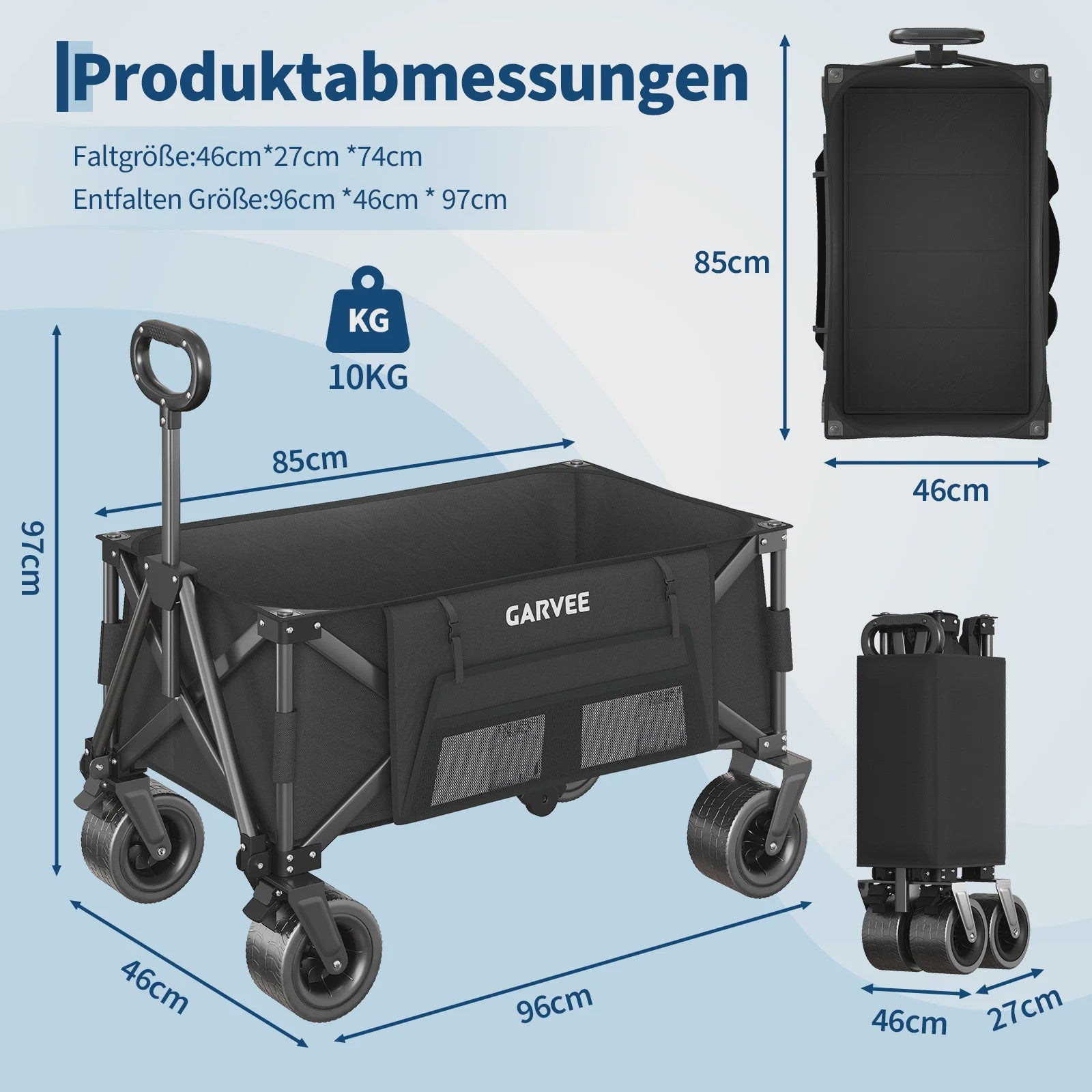 Robuuste Outdoor Campingwagen met 8" Wielen en Verstelbare Handgreep - Opvouwbaar All-Terrain Trolley