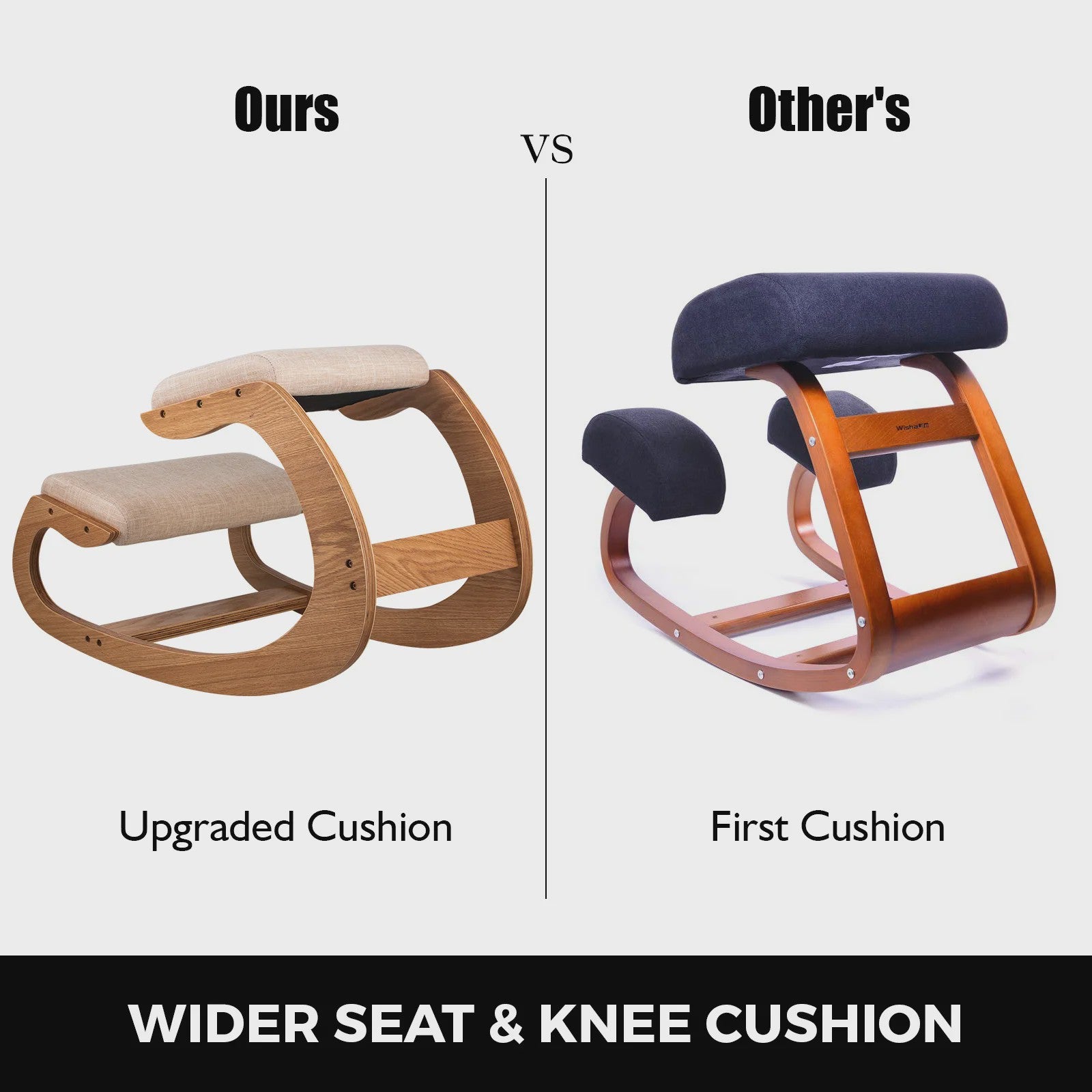 Ergonomische Kniekruk met Dik Zitkussen - Houten Schommelstoel voor Betere Houding