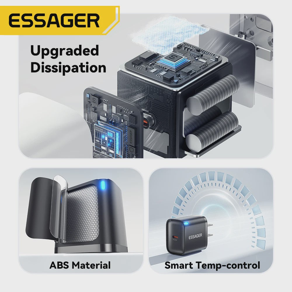 Essager Mini 30W Snellader Type C PD QC3.0 voor iPhone, Samsung, iPad