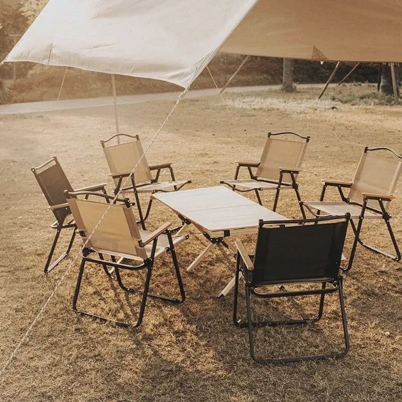 Draagbare Campingstoel - Aluminium & Houtnerf - Opvouwbaar voor Buiten