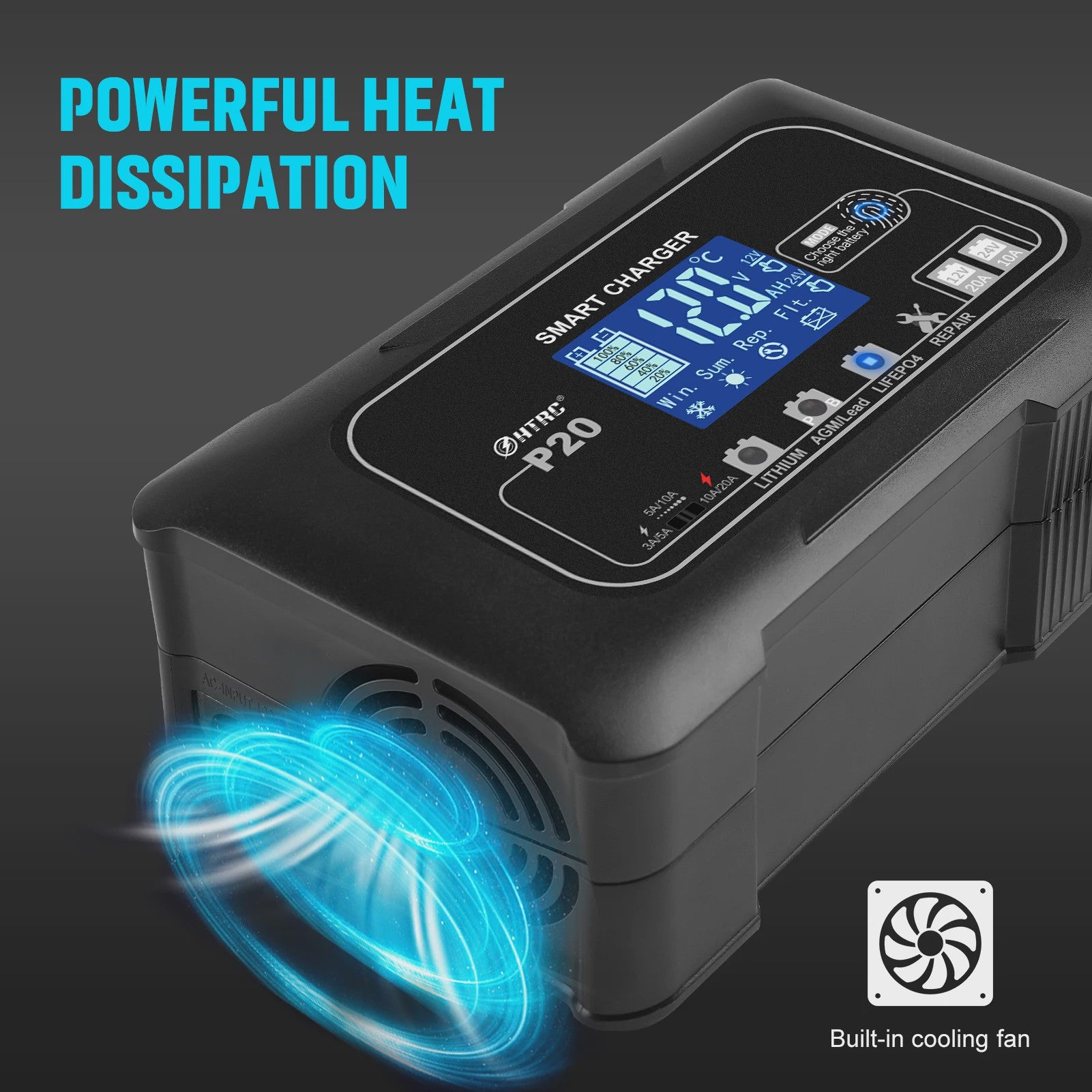 HTRC Slimme Acculader 12V/24V - Automatisch Laden & Reparatie voor Auto, Motor, LiFePO4, AGM