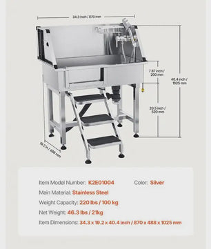 RVS Hondendouche & Wasstation 87cm met Ladder, Kraan en Douchekop - Professionele Dierenverzorging