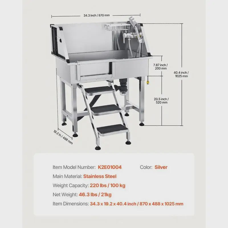 RVS Hondendouche & Wasstation 87cm met Ladder, Kraan en Douchekop - Professionele Dierenverzorging