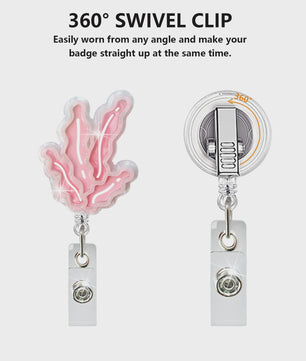 Retractable Badge Reel Clip met Dieren & Koraal - ID Kaarthouder voor Studenten, Dokters, Verpleegkundigen