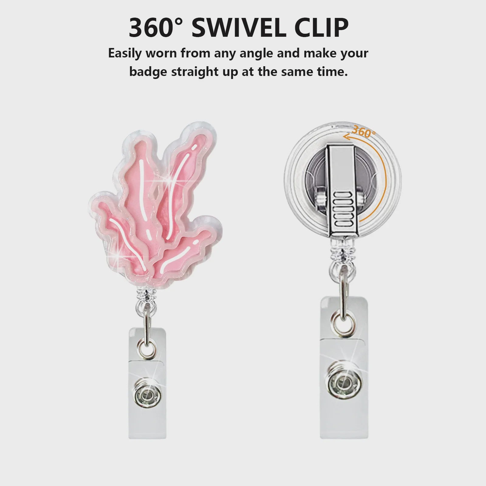 Retractable Badge Reel Clip met Dieren & Koraal - ID Kaarthouder voor Studenten, Dokters, Verpleegkundigen