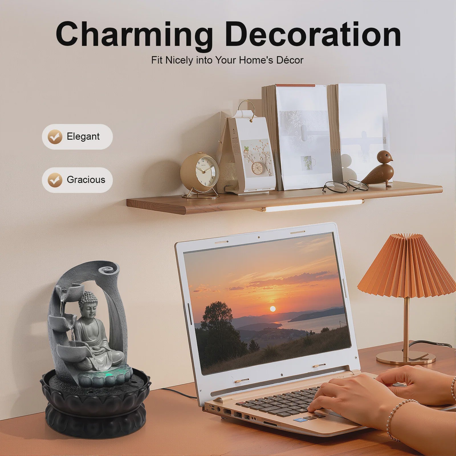 Zen Boeddha Tafelwaterpartij met Fontein - Meditatieve Decoratie voor Huis & Kantoor