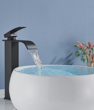 Matzwarte Waterval Wastafelfkraan - Deck Mounted, Enkele Hendel, Warm & Koud Water