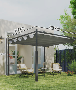 Outsunny Tuinpergola 3x3m met Intrekbaar Dak - Grijze Kleur