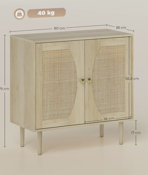 Bohemian Buffetkast met Rotan Deuren - Stijlvolle Keukenopberger 80x38x79 cm