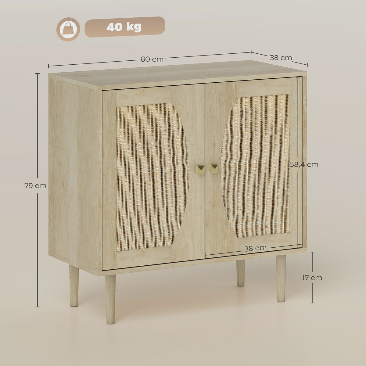 Bohemian Buffetkast met Rotan Deuren - Stijlvolle Keukenopberger 80x38x79 cm