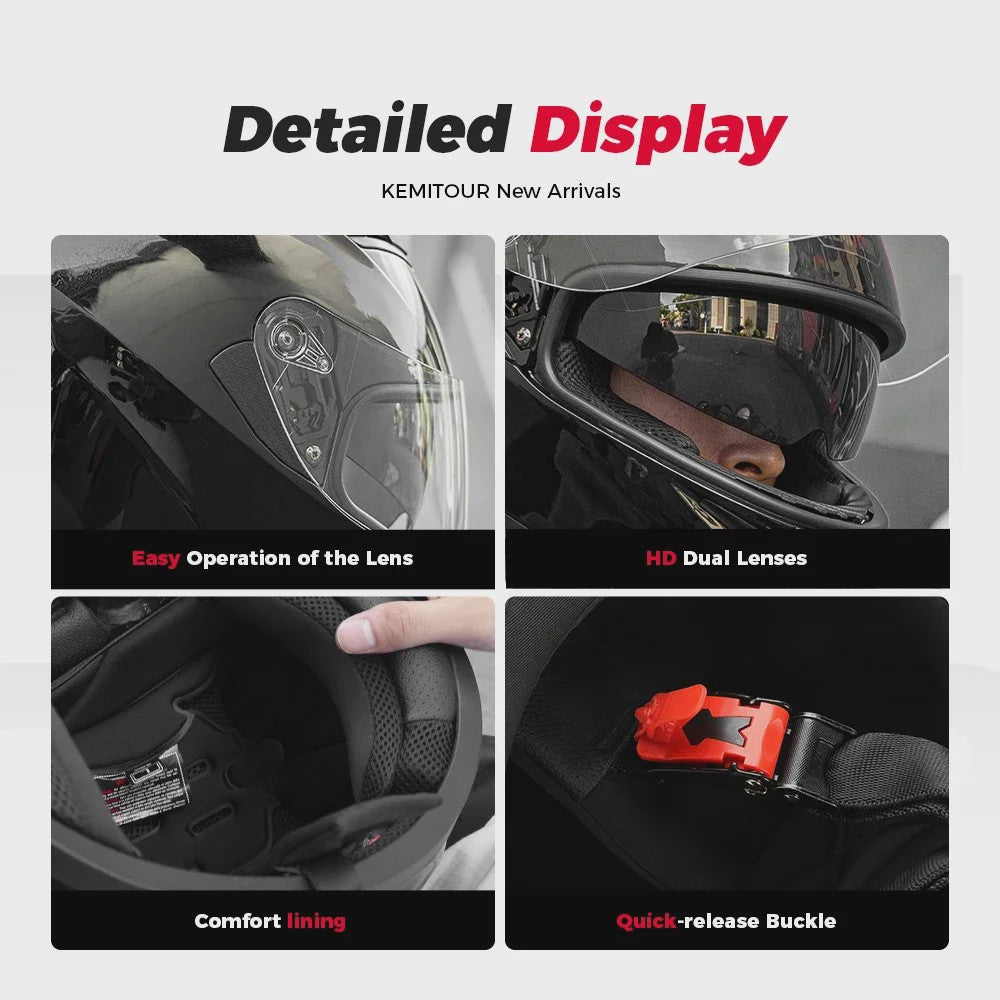KEMITOUR Integraal Motorhelm ECE Goedgekeurd - Volledig Gelaat - Street & Racing