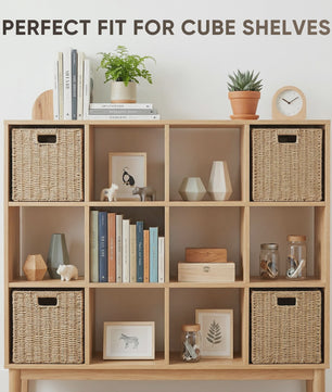 Weaving Storage Basket -4 Sets,Storage Basket Desktop Toy Cosmetics Storage Box Home Foldable Drawer Entrance Imitation