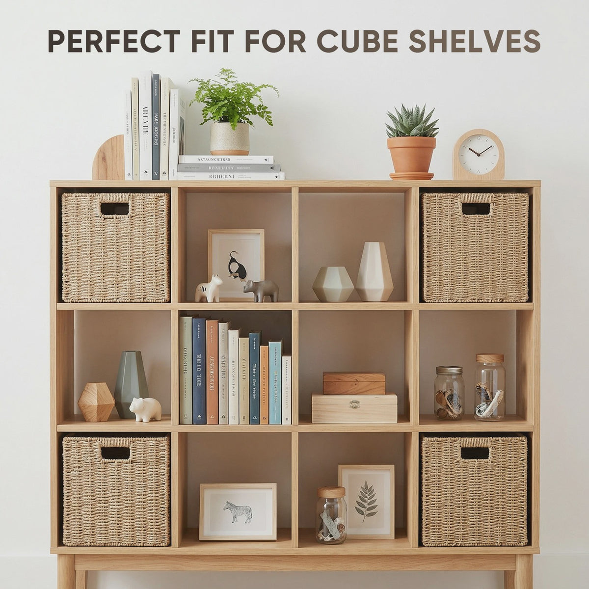Weaving Storage Basket -4 Sets,Storage Basket Desktop Toy Cosmetics Storage Box Home Foldable Drawer Entrance Imitation