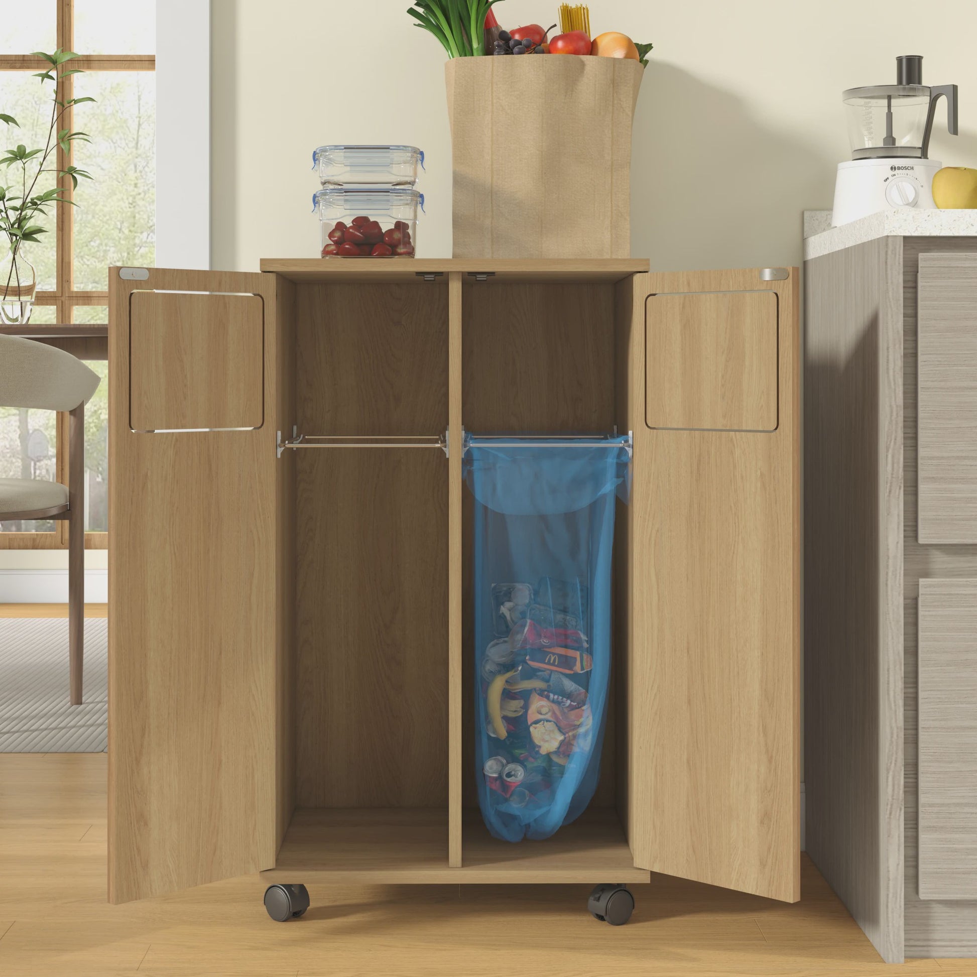 Keuken Afvalscheidingskast met Wielen - Verborgen Opslag & Dubbele Deuren